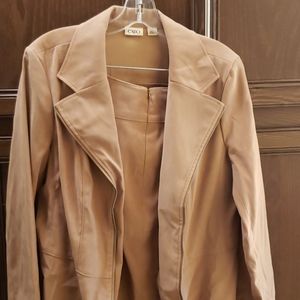 Suede type womens skirt suit